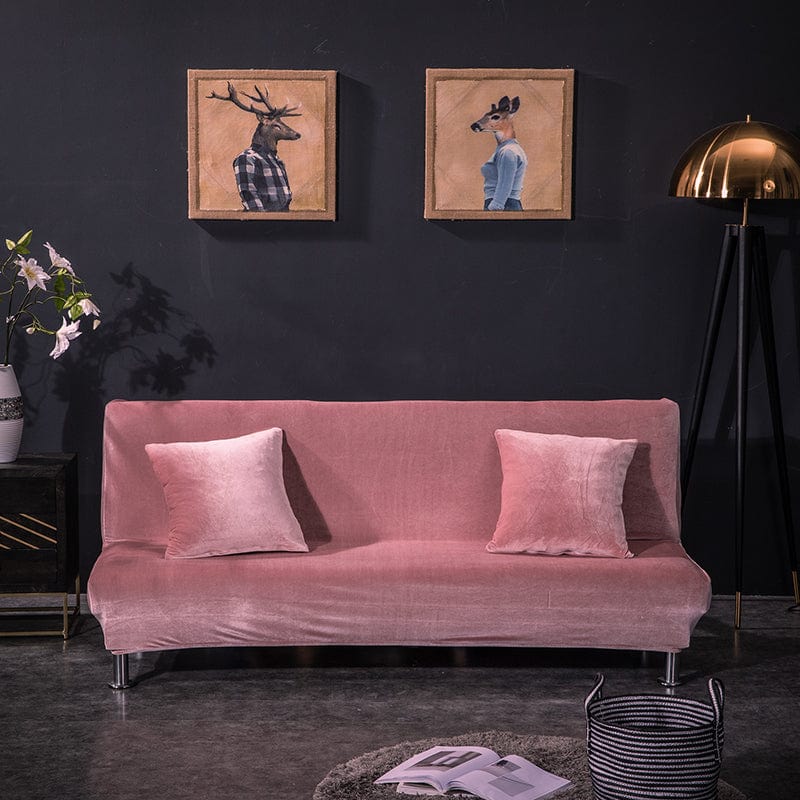 Housse de clic-clac en velours, Rose, posée sur un clic-clac