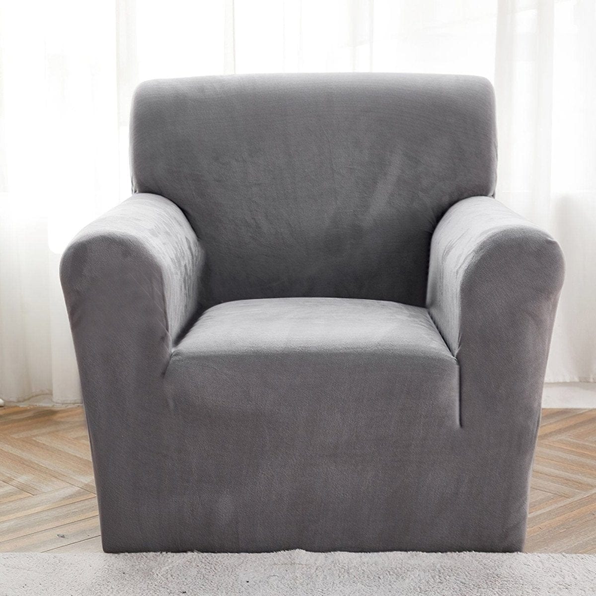 Housse de fauteuil en velours Gris étain
