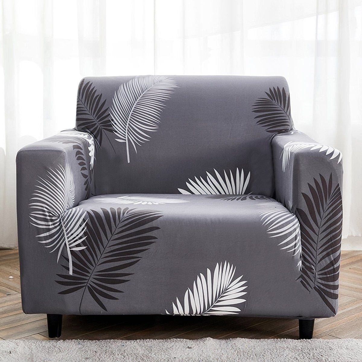 Housse de fauteuil extensible Gris palmes