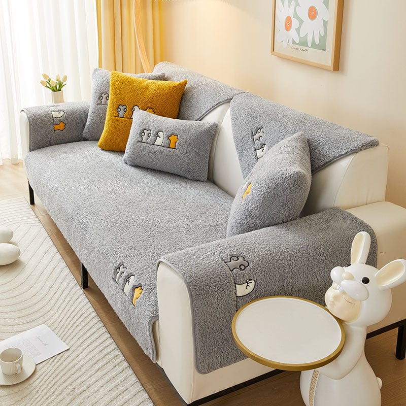 Housses de Canapés Gris - Housse de Canapé Antidérapante Polaire La Maison des Housses