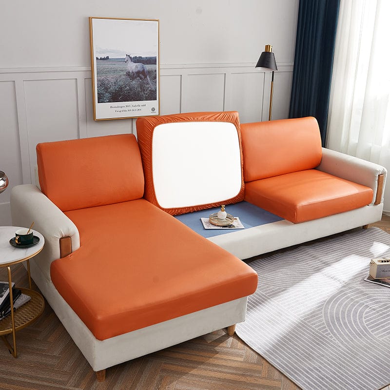Orange - Housse en Simili cuir pour Coussins de Canapé La Maison des Housses