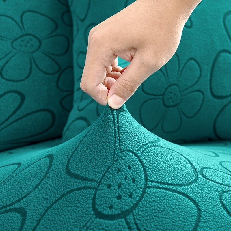 Vert jade - Housse polaire pour Coussin d'assise et dossier de Canapé - Motif Flower La Maison des Housses
