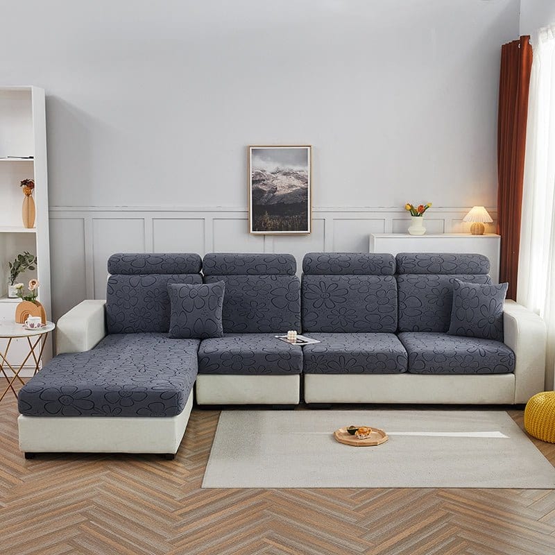 Gris - Housse polaire pour Coussin d'assise et dossier de Canapé - Motif Flower La Maison des Housses