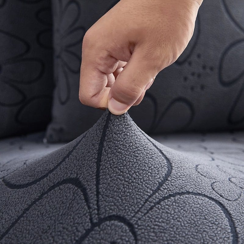 Gris - Housse polaire pour Coussin d'assise et dossier de Canapé - Motif Flower La Maison des Housses