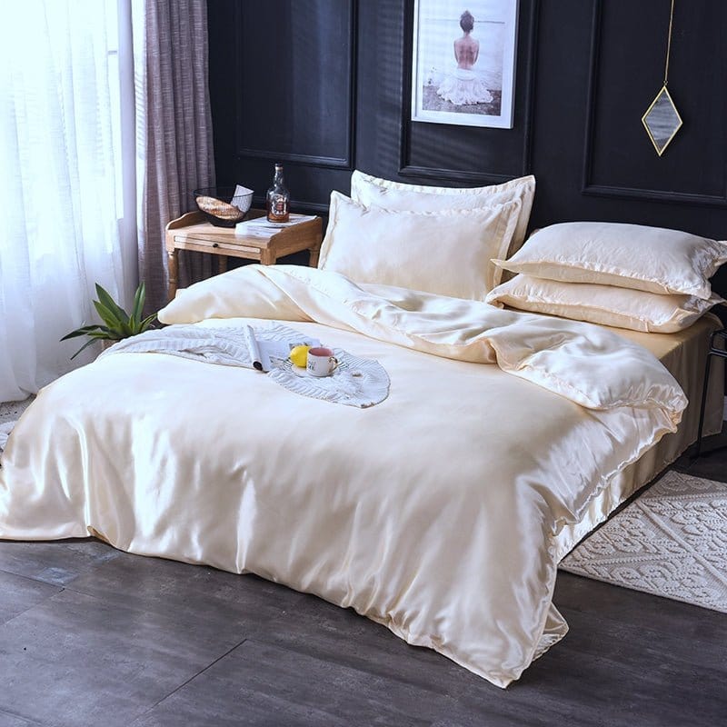 Parure de lit Beige clair type satin - Drap housse / Housse de couette / 2 taies d'oreiller La Maison des Housses