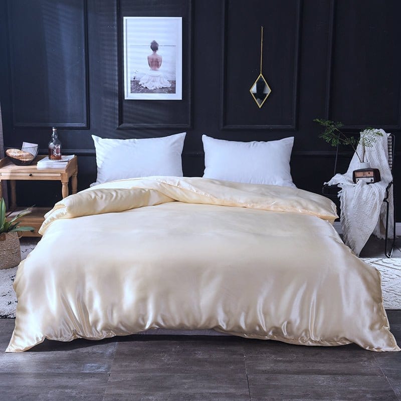 Parure de lit Beige clair type satin - Drap housse / Housse de couette / 2 taies d'oreiller La Maison des Housses