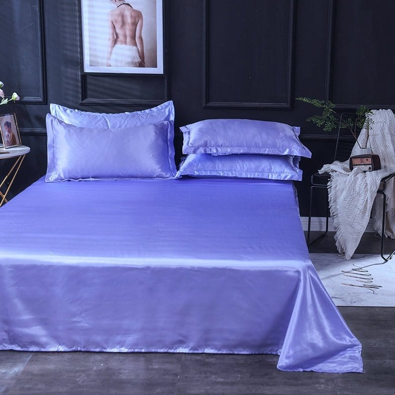 Parure de lit Bleu lavande type satin - Drap housse / Housse de couette / 2 taies d'oreiller La Maison des Housses