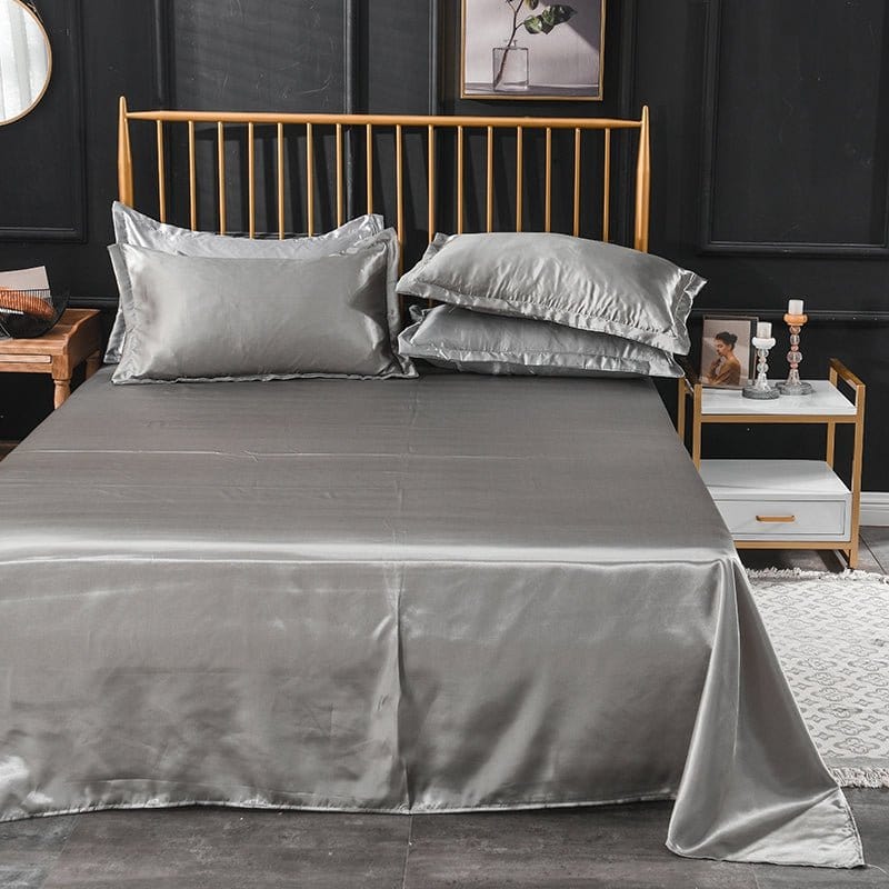 Parure de lit Gris type satin - Drap housse / Housse de couette / 2 taies d'oreiller La Maison des Housses