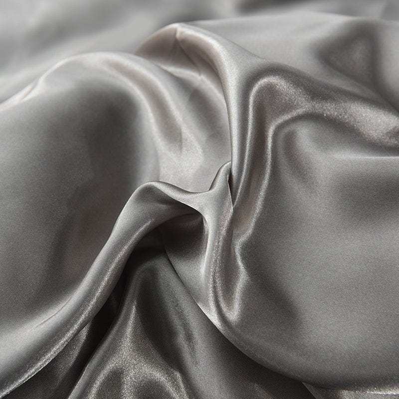 Parure de lit Gris type satin - Drap housse / Housse de couette / 2 taies d'oreiller La Maison des Housses