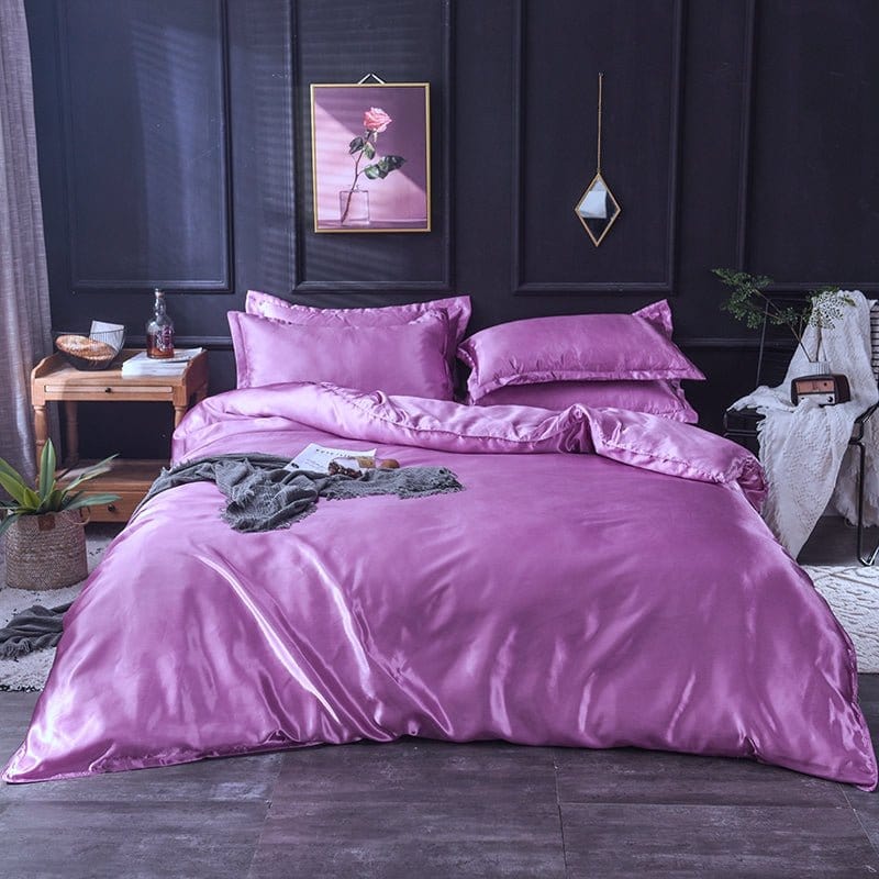 Parure de lit Mauve type satin - Drap housse / Housse de couette / 2 taies d'oreiller La Maison des Housses
