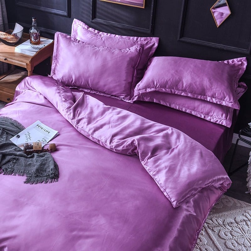 Parure de lit Mauve type satin - Drap housse / Housse de couette / 2 taies d'oreiller La Maison des Housses