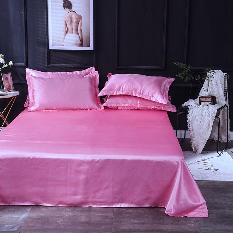 Parure de lit Rose bonbon type satin - Drap housse / Housse de couette / 2 taies d'oreiller La Maison des Housses