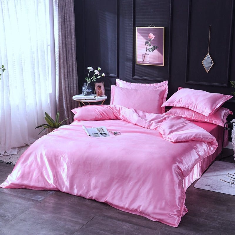 Parure de lit Rose bonbon type satin - Drap housse / Housse de couette / 2 taies d'oreiller La Maison des Housses