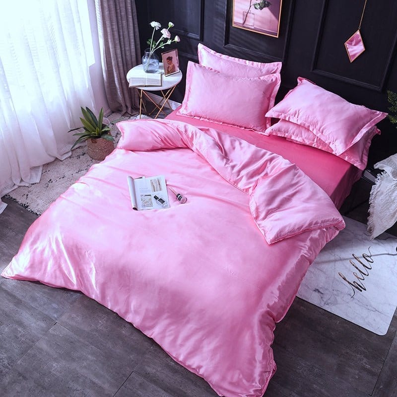 Parure de lit Rose bonbon type satin - Drap housse / Housse de couette / 2 taies d'oreiller La Maison des Housses