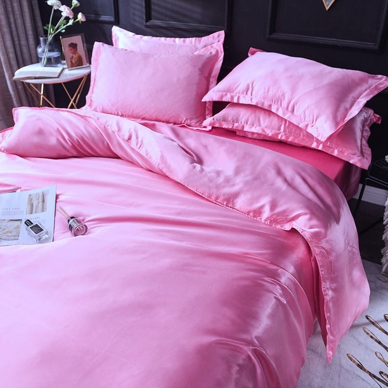 Parure de lit Rose bonbon type satin - Drap housse / Housse de couette / 2 taies d'oreiller La Maison des Housses