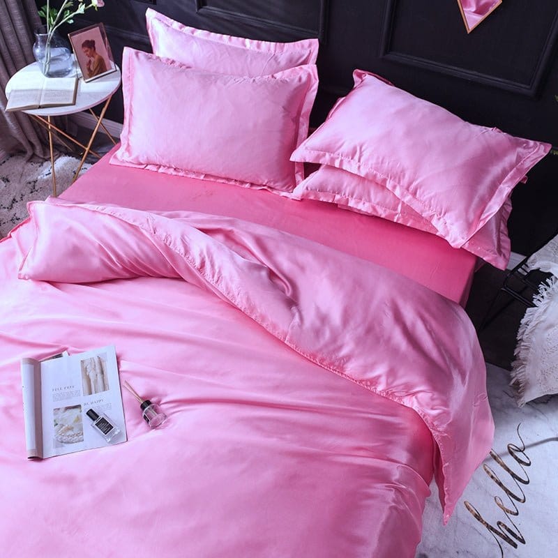 Parure de lit Rose bonbon type satin - Drap housse / Housse de couette / 2 taies d'oreiller La Maison des Housses