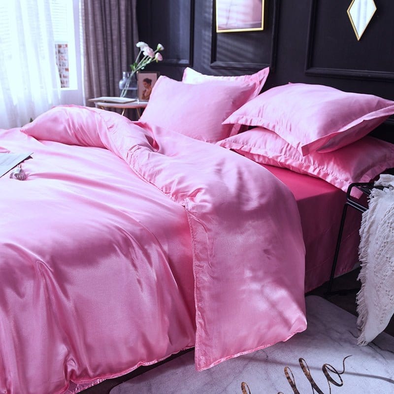 Parure de lit Rose bonbon type satin - Drap housse / Housse de couette / 2 taies d'oreiller La Maison des Housses