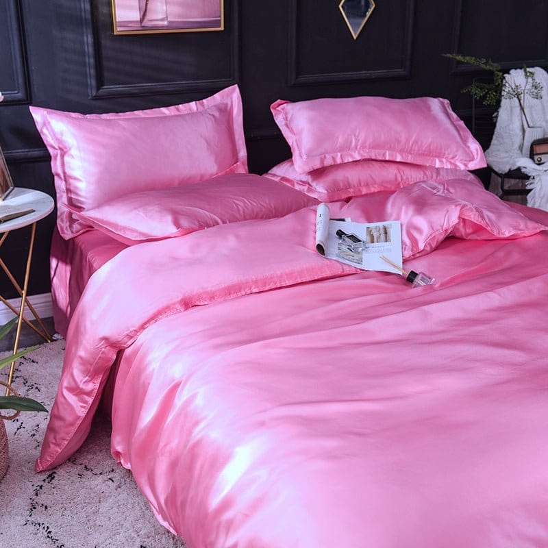 Parure de lit Rose bonbon type satin - Drap housse / Housse de couette / 2 taies d'oreiller La Maison des Housses