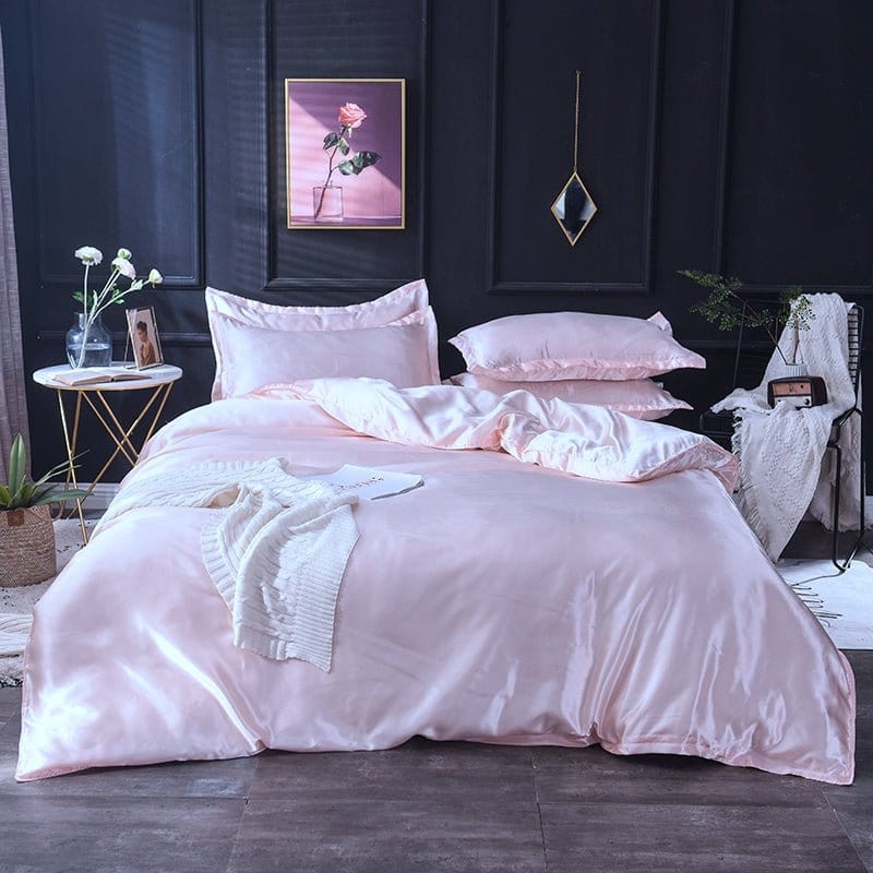 Parure de lit Rose clair type satin - Drap housse / Housse de couette / 2 taies d'oreiller La Maison des Housses