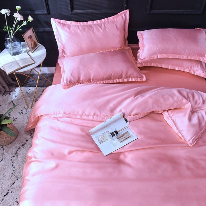 Parure de lit Rose type satin - Drap housse / Housse de couette / 2 taies d'oreiller La Maison des Housses