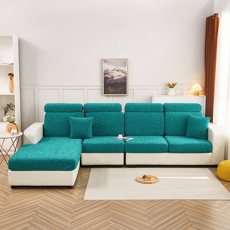 Vert jade - Housse polaire pour Coussin d'assise et dossier de Canapé - Motif Flower La Maison des Housses