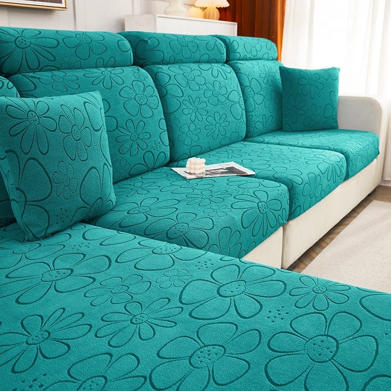 Vert jade - Housse polaire pour Coussin d'assise et dossier de Canapé - Motif Flower La Maison des Housses