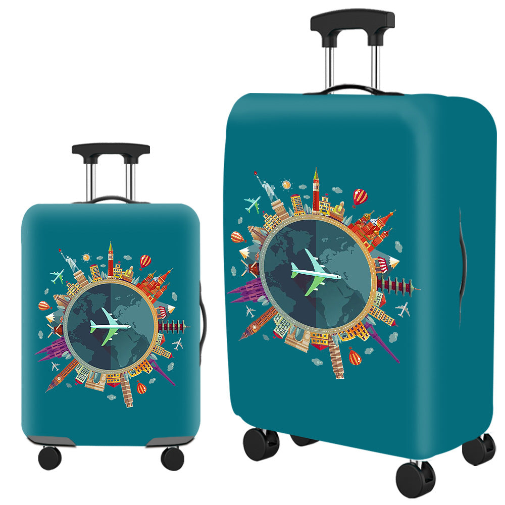 Housse de valise, motif tour du monde sur bleu canard