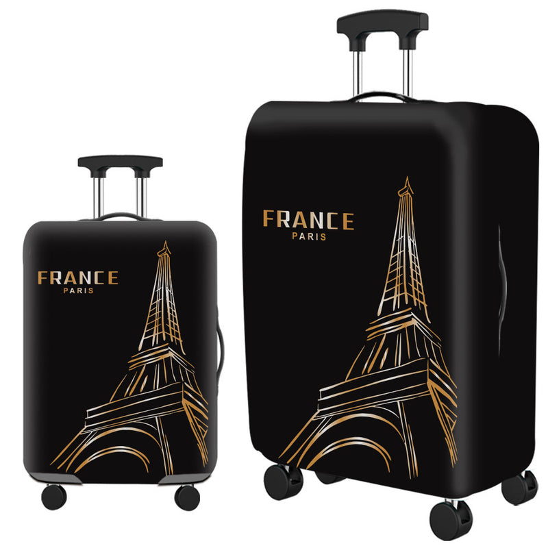 Housse de valise, motif tour Eiffel dorée sur noir