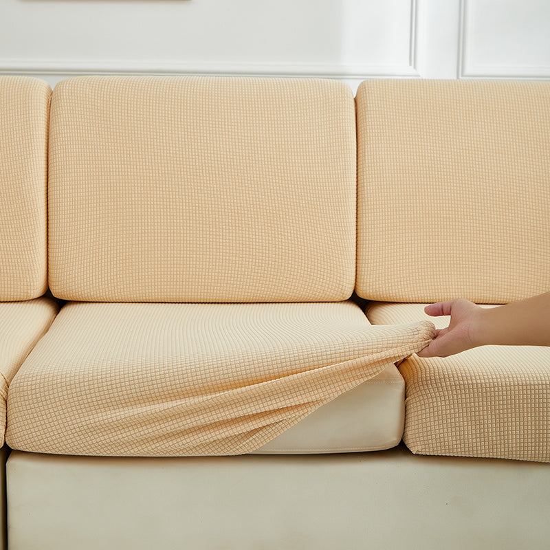 Housse de coussin de canapé déperlante, Sable, posée sur les coussins d'assise et de dossier d'un canapé — vue 4