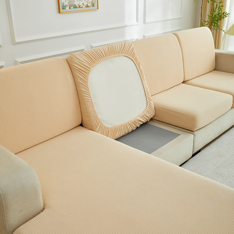 Housse de coussin de canapé déperlante, Sable, posée sur les coussins d'assise et de dossier d'un canapé — vue 5