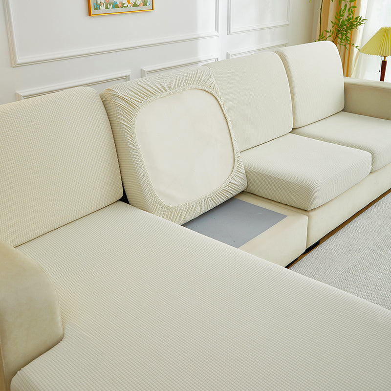 Housse de coussin de canapé déperlante, Blanc perle, posée sur les coussins d'assise et de dossier d'un canapé — vue 5