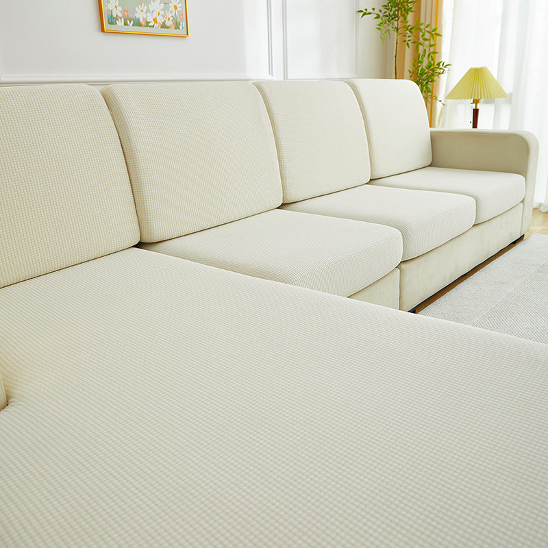 Housse de coussin de canapé déperlante, Blanc perle, posée sur les coussins d'assise et de dossier d'un canapé — vue 3
