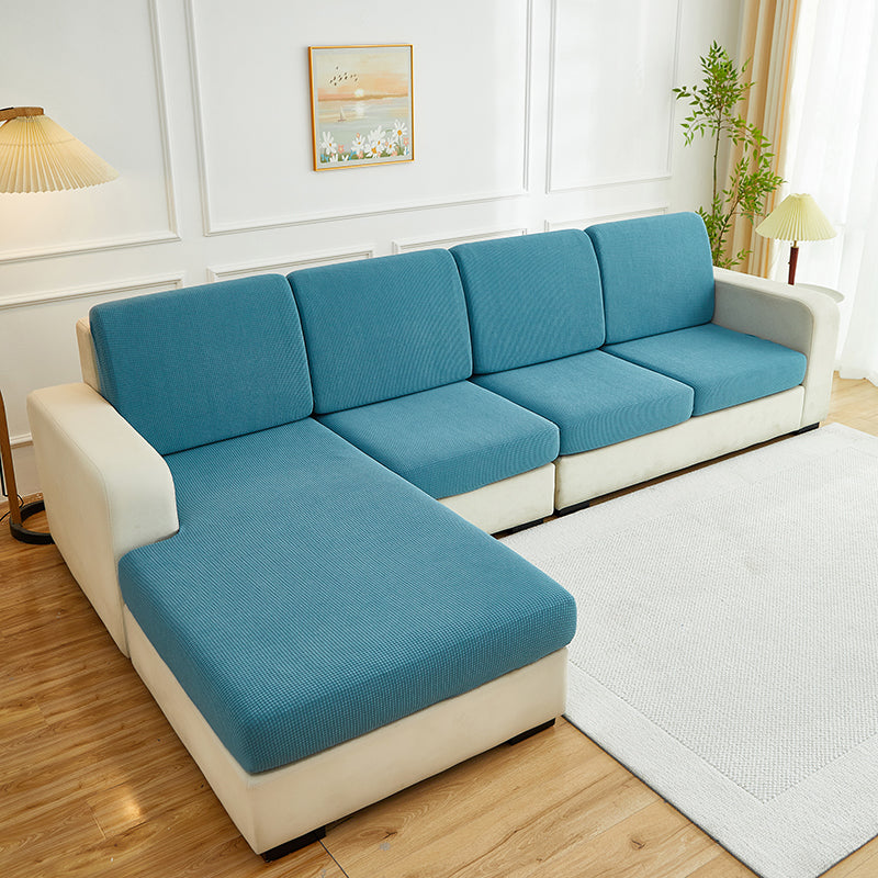 Housse de coussin de canapé déperlante, Bleu pétrole, posée sur les coussins d'assise et de dossier d'un canapé — vue 2