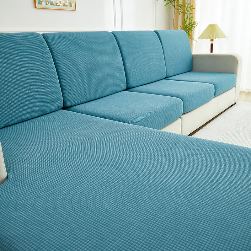 Housse de coussin de canapé déperlante, Bleu pétrole, posée sur les coussins d'assise et de dossier d'un canapé — vue 3