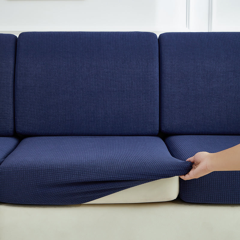 Housse de coussin de canapé déperlante, Bleu indigo, posée sur les coussins d'assise et de dossier d'un canapé — vue 4