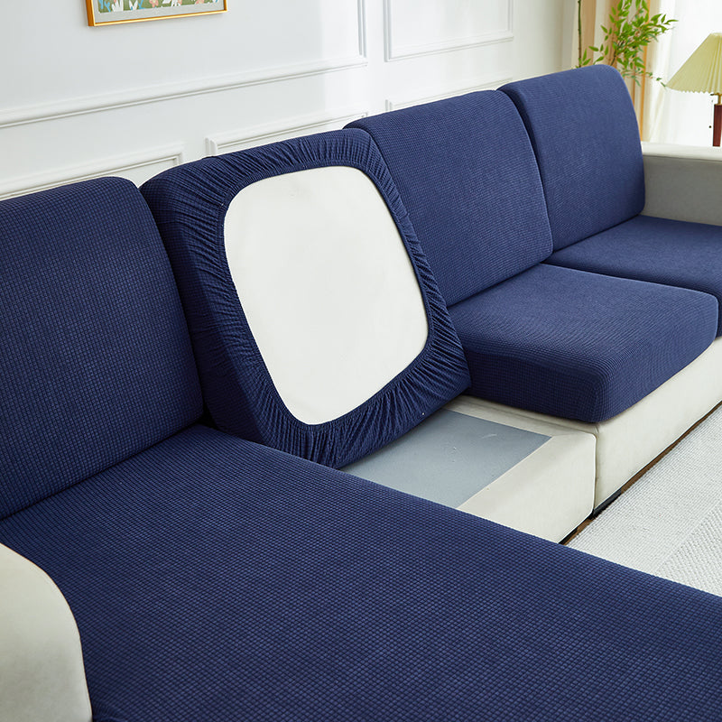 Housse de coussin de canapé déperlante, Bleu indigo, posée sur les coussins d'assise et de dossier d'un canapé — vue 5