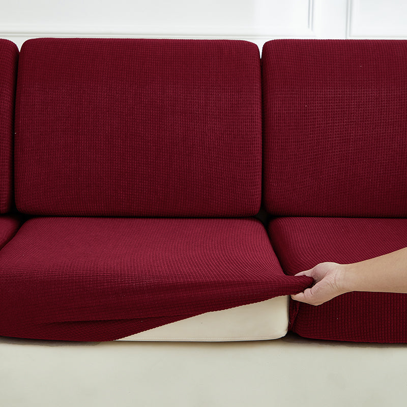 Housse de coussin de canapé déperlante, Bordeaux foncé, posée sur les coussins d'assise et de dossier d'un canapé — vue 4
