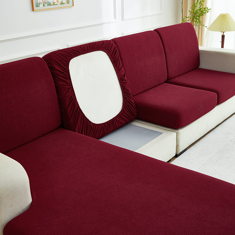 Housse de coussin de canapé déperlante, Bordeaux foncé, posée sur les coussins d'assise et de dossier d'un canapé — vue 5