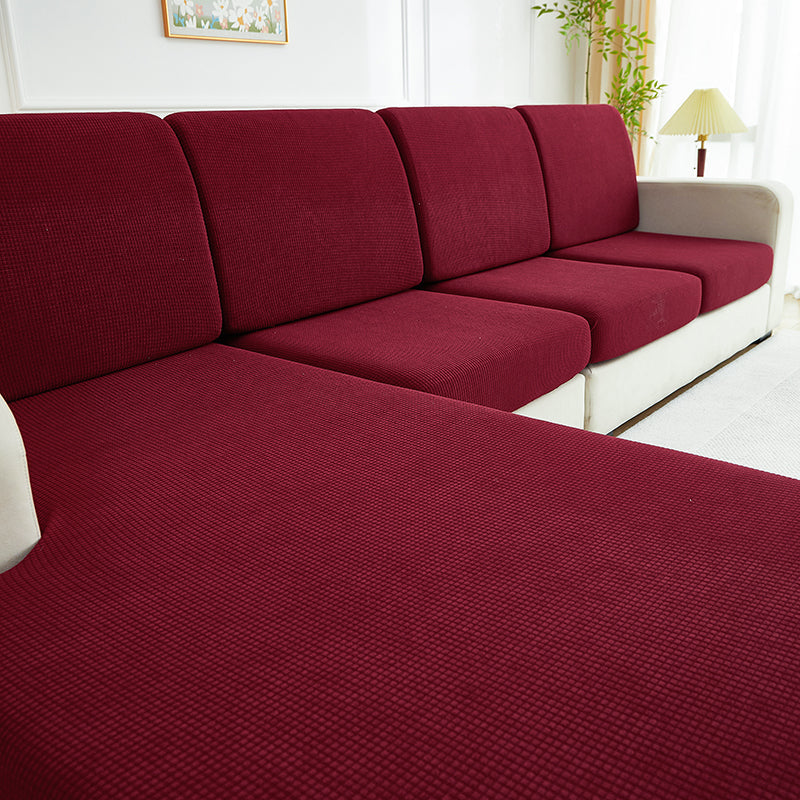 Housse de coussin de canapé déperlante, Bordeaux foncé, posée sur les coussins d'assise et de dossier d'un canapé — vue 3