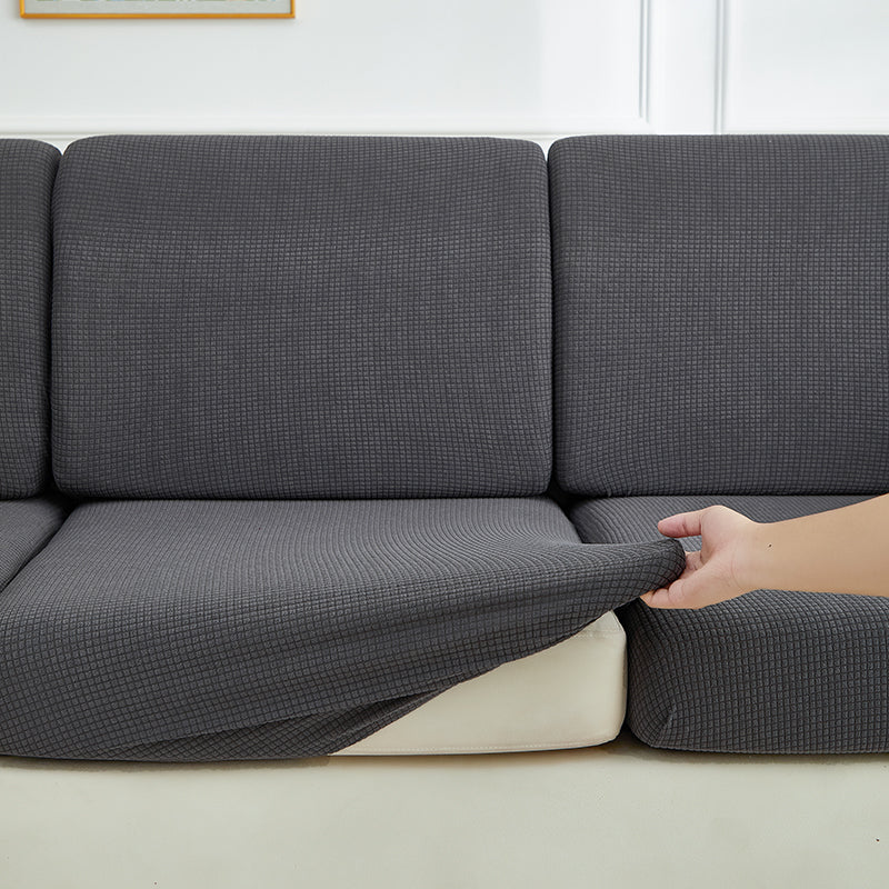 Housse de coussin de canapé déperlante, Gris, posée sur les coussins d'assise et de dossier d'un canapé — vue 4