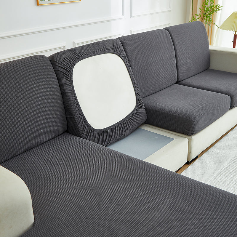 Housse de coussin de canapé déperlante, Gris, posée sur les coussins d'assise et de dossier d'un canapé — vue 5