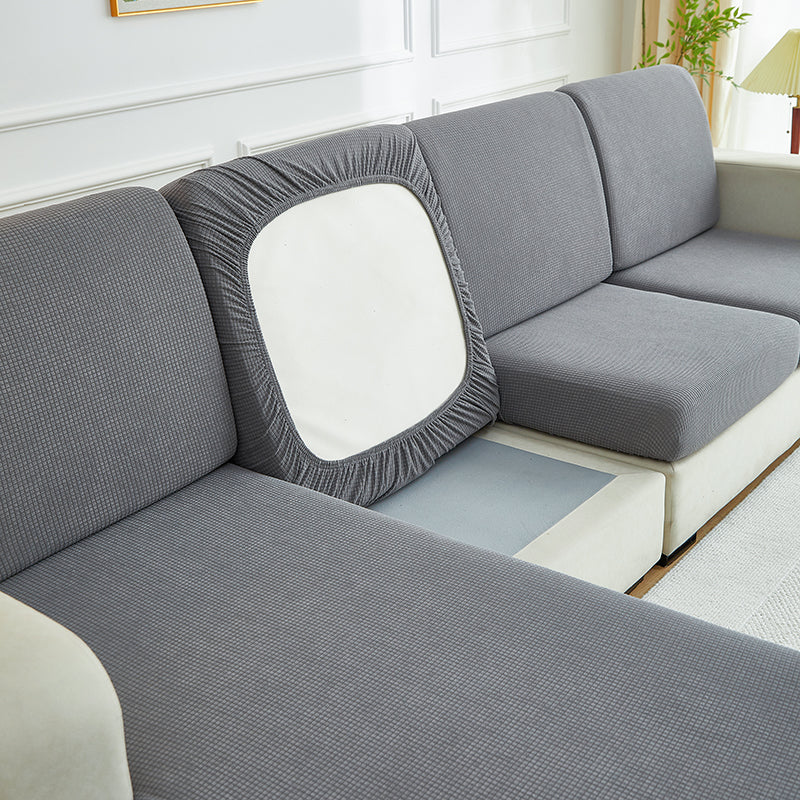 Housse de coussin de canapé déperlante, Gris clair, posée sur les coussins d'assise et de dossier d'un canapé — vue 5