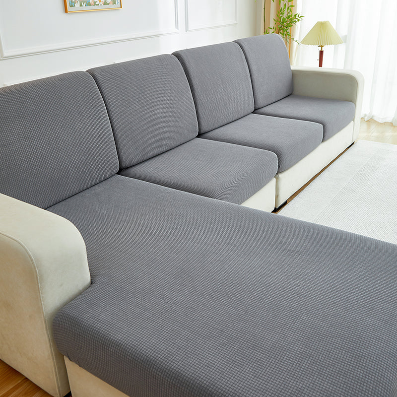 Housse de coussin de canapé déperlante, Gris clair, posée sur les coussins d'assise et de dossier d'un canapé — vue 3