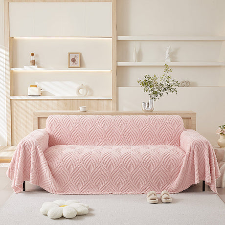 Jeté de canapé polaire Rose écailles, posé et drapé sur un canapé