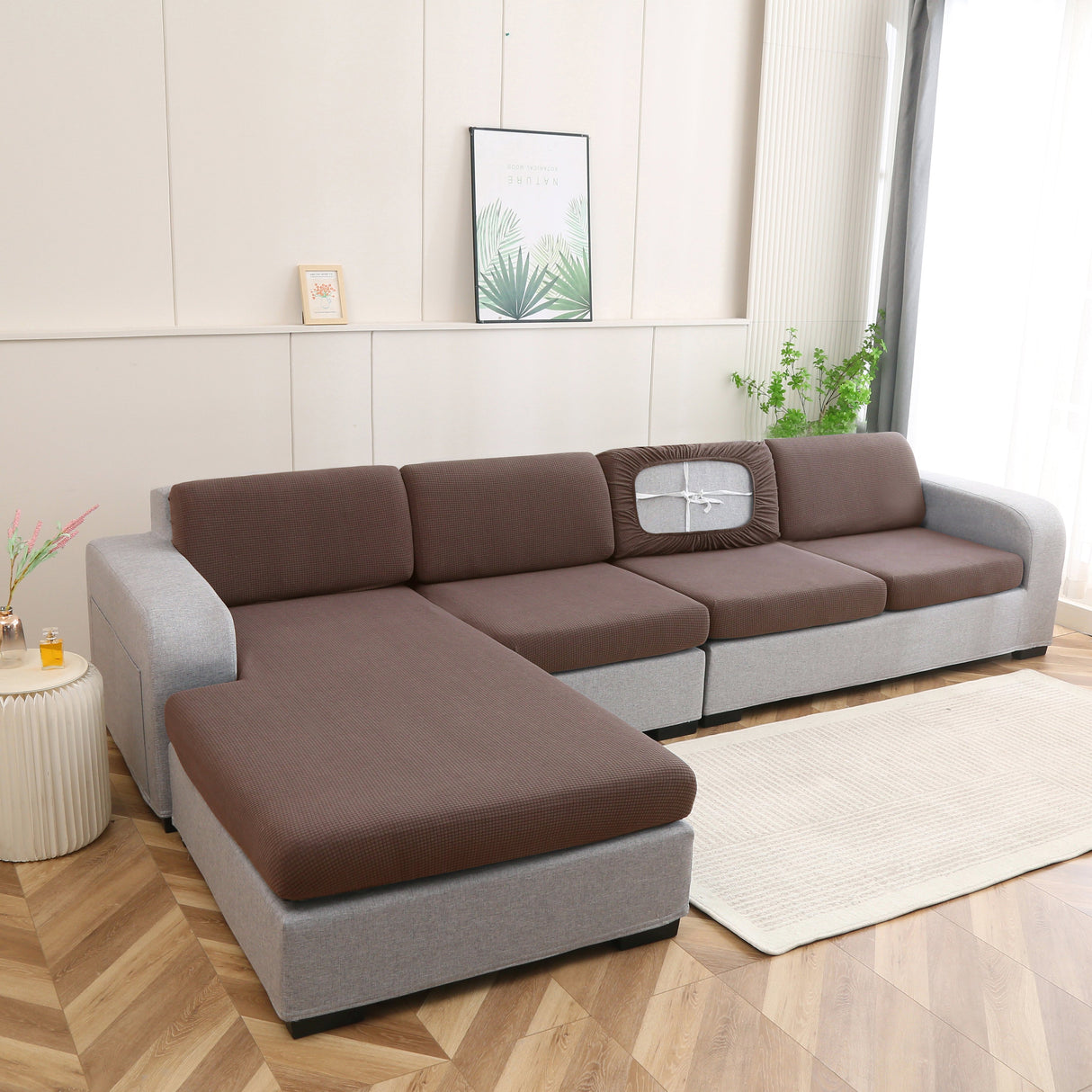 EasyDrap™ Marron clair - Housse Déperlante Pour Coussin de Canapé