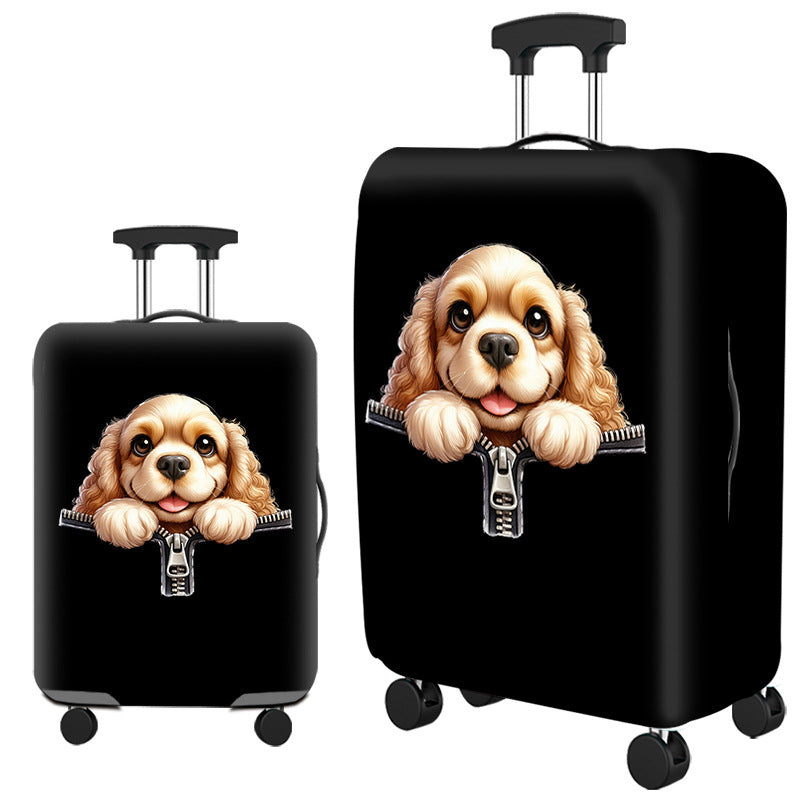 Housse de valise, motif chiot et fermeture éclair sur noir