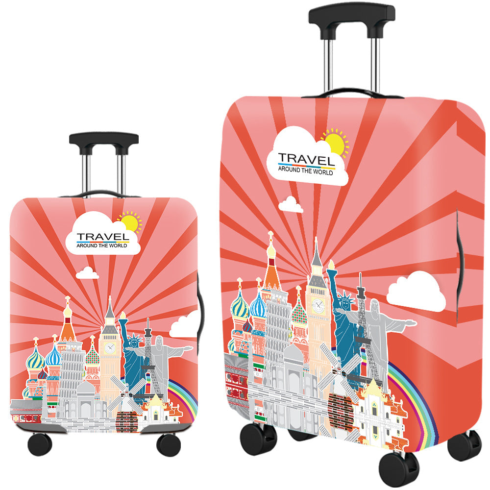 Housse de valise, motif monuments sur rayons corail
