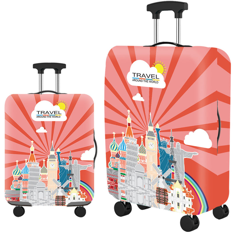 Housse de valise, motif monuments sur rayons corail