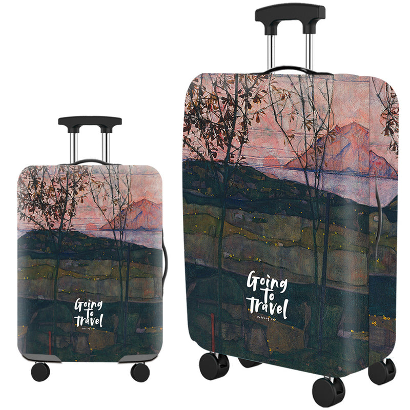 Housse de valise, motif paysage de montagne peint