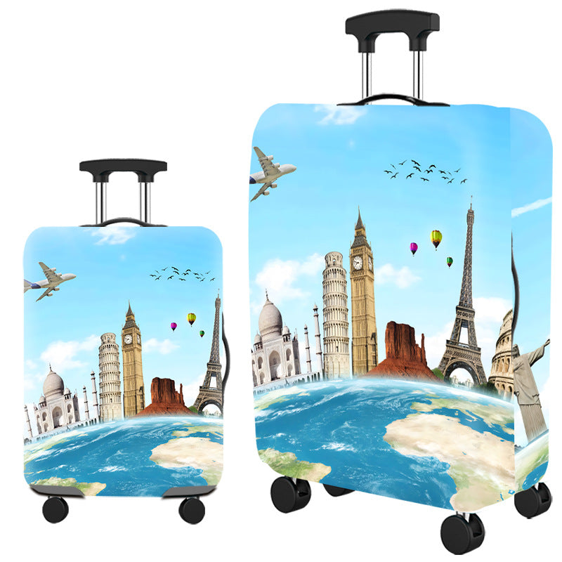Housse de valise, motif monuments du monde sur ciel bleu